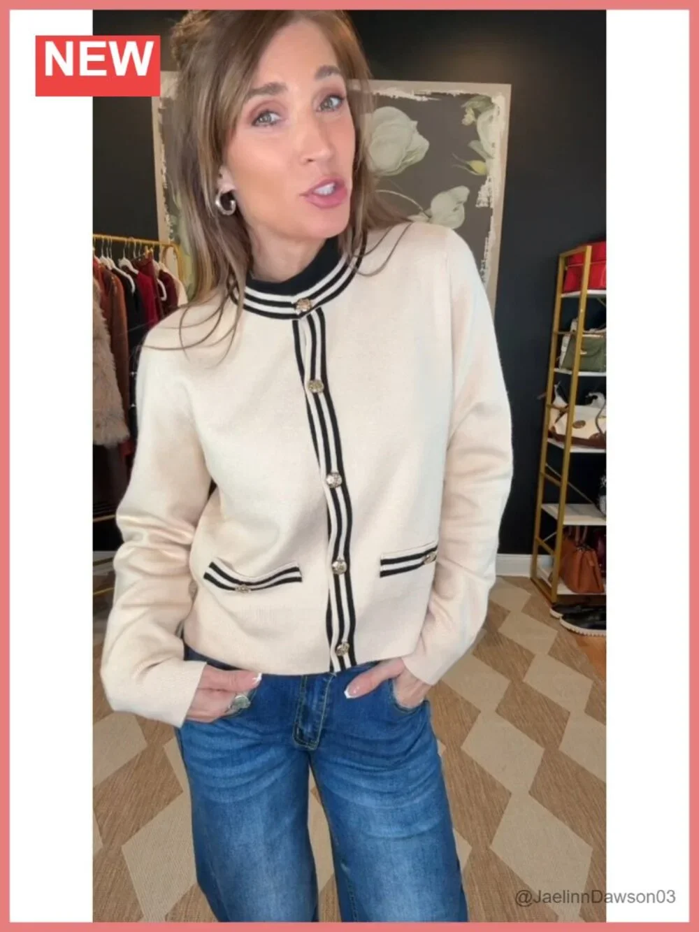 Cropped Tweed Cardigan Button Down Open Front Knit Sweater